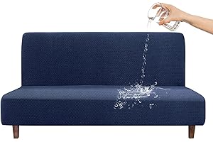 CZL 100% Waterproof Futon Covers, Leakproof Armless Sofa Covers, Stretch Jacquard Sofa Bed Cover, Washable Futon Slipcover Furniture Protector for Kids, Pets, Dog and Cat