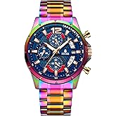 RUIGE Sports Chronograph Colorful Series Multi Functional Men's Quartz Watch Stainless Steel Material Men's Night Light Waterproof Fashion Trend Watch Diameter 42MM N3-3