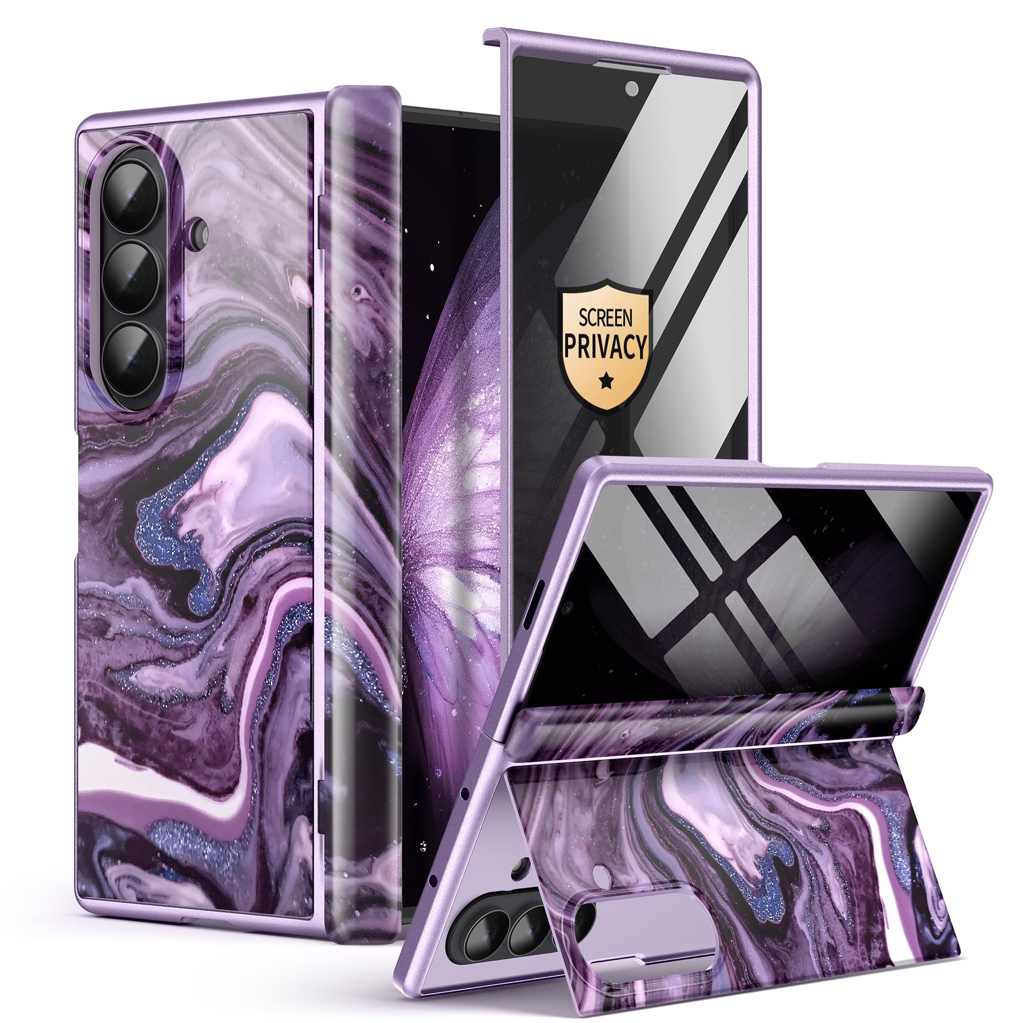 Photo 1 of GVIEWIN for Samsung Galaxy Z Fold 7 Case with Privacy Screen Protector [Compatible with Magsafe][Built-in Kickstand] Magnetic Full-Body Hinge Protection Slim Phone Case for Z Fold 7, Quicksand/Purple