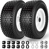 13x5.00-6 Flat Free Tire and Wheel with 3/4" & 5/8" Bearings – 2 Pack 13x5x6 Solid Rubber Lawn Mower Tires for Riding Lawn Mower Tires and Wheel with 3" Centered Hub