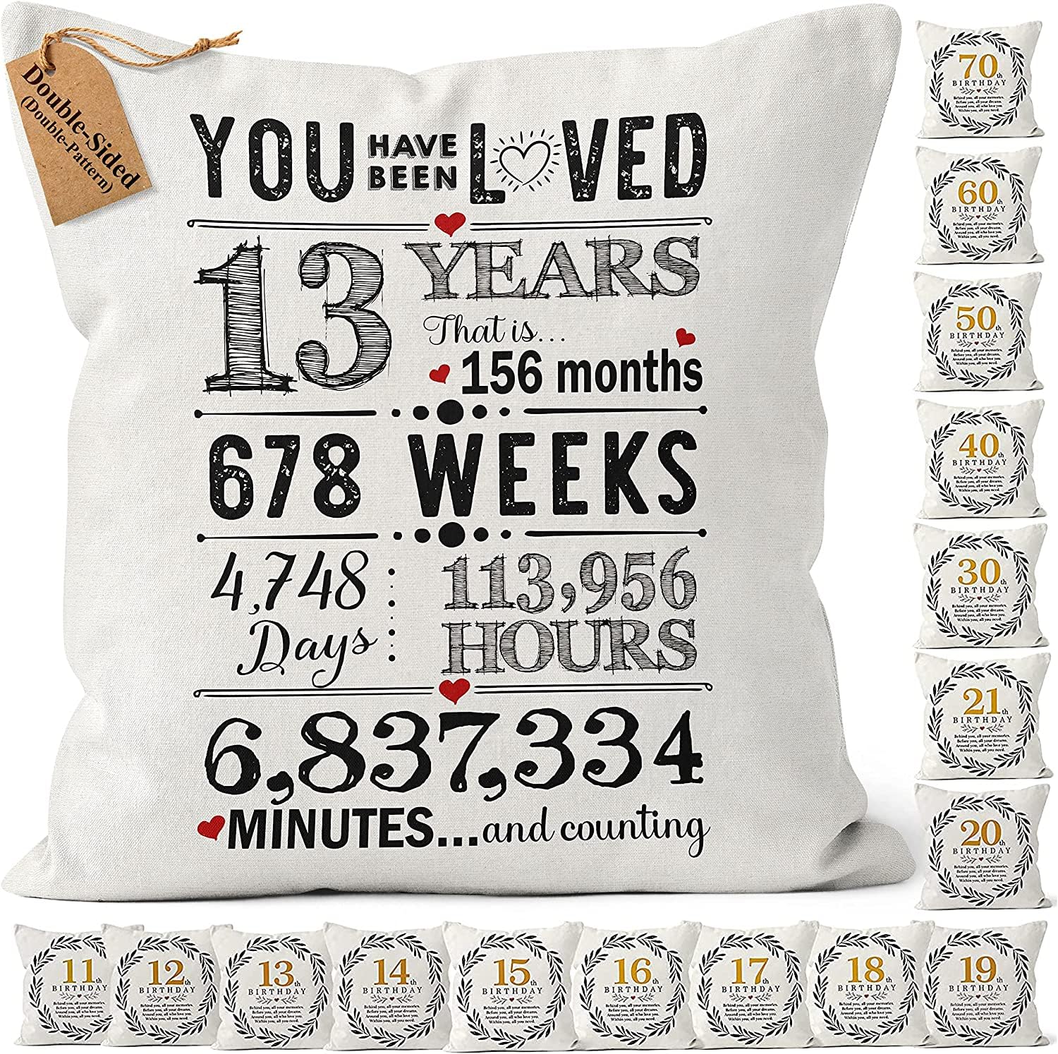 CROWNLY CRYSTAL®(Double-Sided) Gifts for 13 Year Olds Girl and Boy Cushion Covers 18x18 Inch 13th Birthday Decorations Girls 13th Birthday Granddaughter Gifts for Boys and Girls Cushion Cover 45x45 cm
