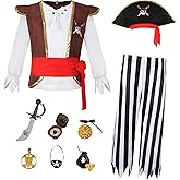Ekoropshop Kids Pirate Costume for Boys with Pirate Accessories Set Halloween Party Dress Up