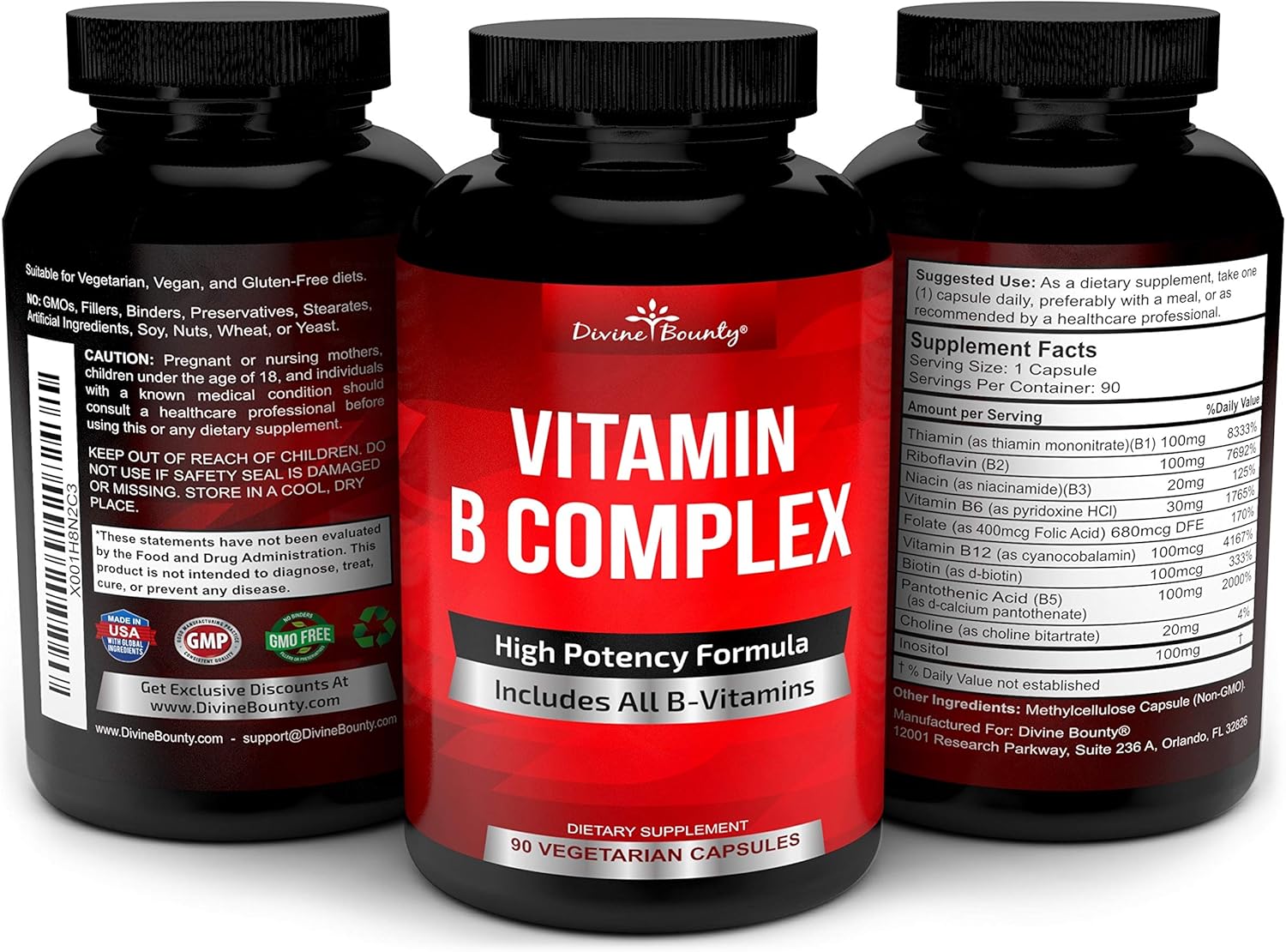 Super B Complex Vitamins - All B Vitamins Including B12, B1, B2, B3, B5, B6, B7, B9, Folic Acid - Vitamin B Complex Supplement - Support Healthy Energy Metabolism - 90 Vegetarian Capsules: Health & Personal Care