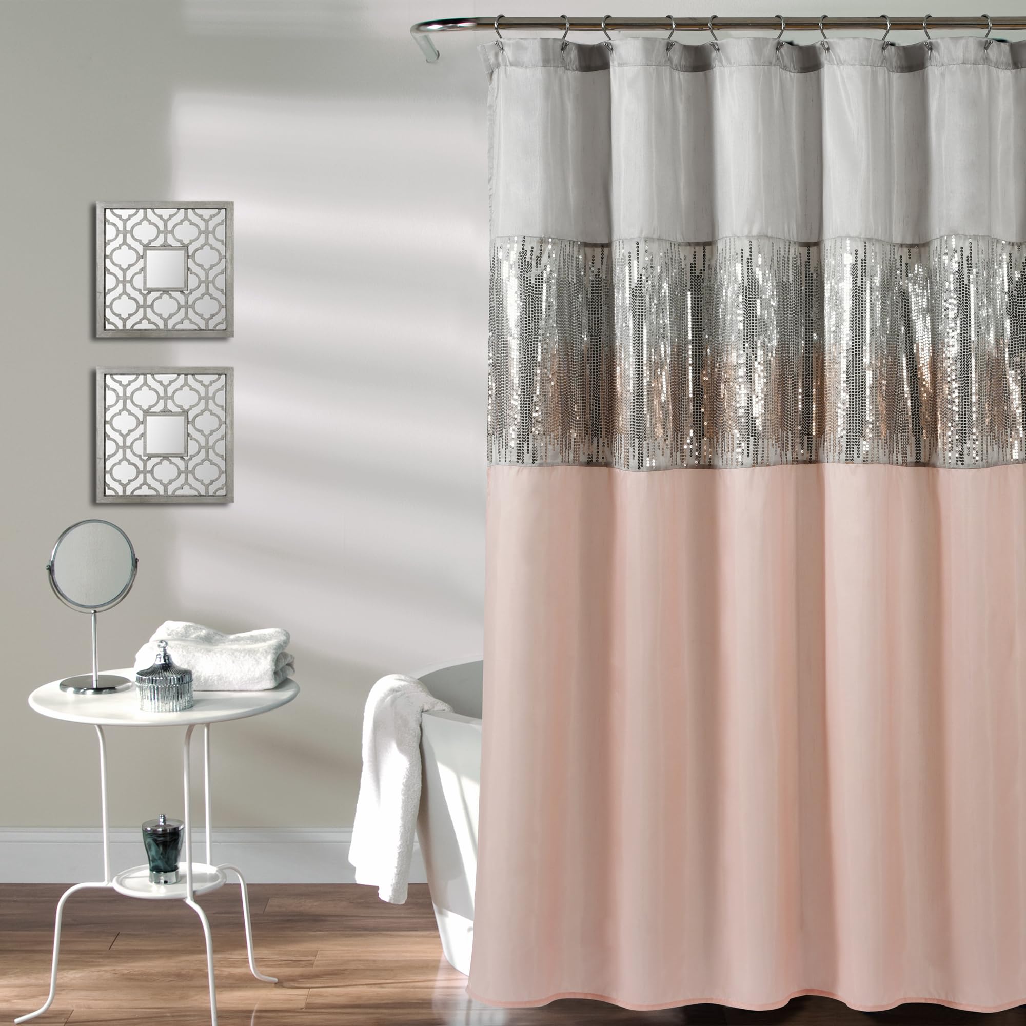 Lush Decor Night Sky Shower Curtain, 72" x 72", Gray & Blush