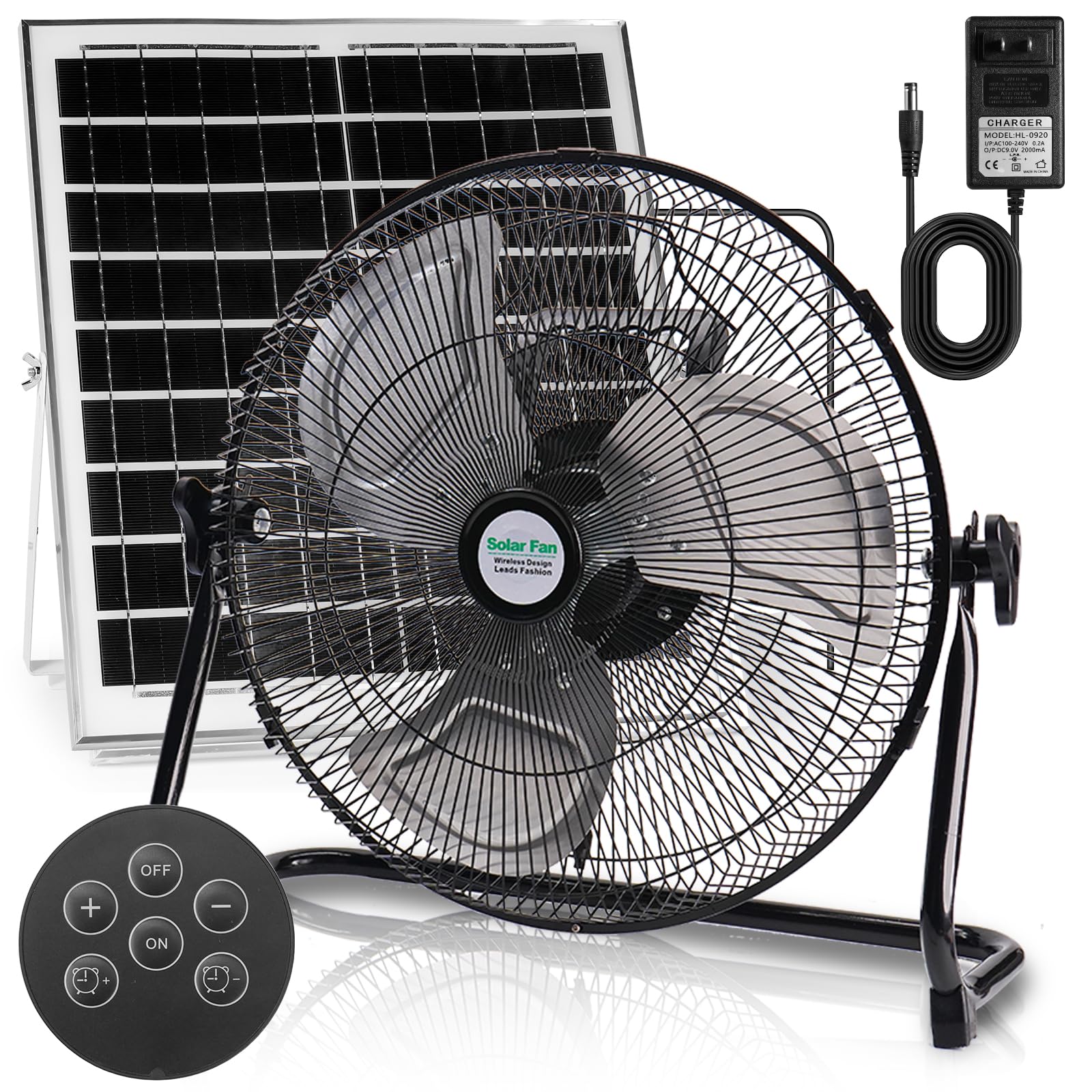 Photo 1 of 14" Solar Powered Fan, 18000mAh Rechargeable Floor Fan, 20W Solar Panel & AC Charger with Remote, 12 Speeds, 5-24 H, Timer, Cordless, 120° Tilt, for Indoor Home Outdoor Camping Yard Hurricane Outage
