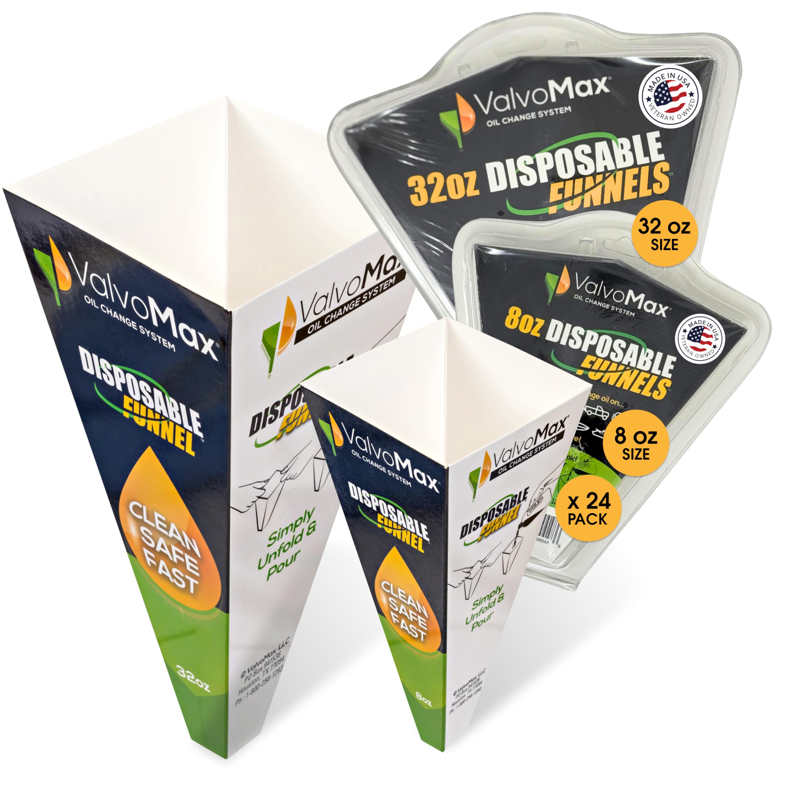 Photo 1 of ValvoMax Disposable Funnels, 24-Pack (Combo) – Glossy Cardstock Paper Funnels for Oil Changes, Automotive Fluids, Coolant, and Household Liquids