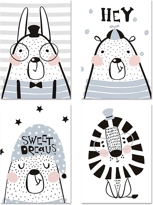 Picsonpaper Kinder Poster 4er Set Tiere Ungerahmt Din A4 Dekoration Furs Kinderzimmer Im Skandinavischen Stil Tierposter Illustrationen Kinderposter Kunstdruck Geschenk Ohne Bilderrahmen Amazon De Kuche Haushalt