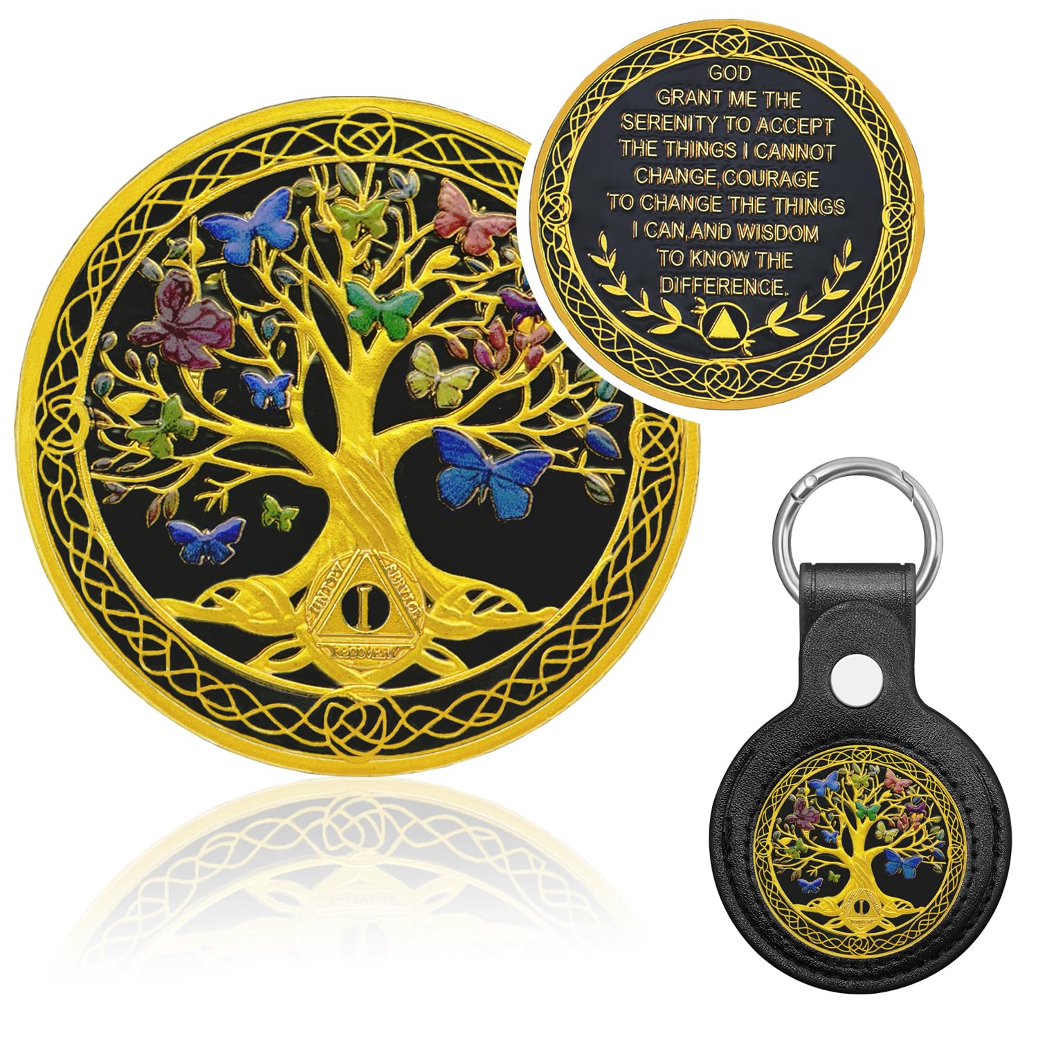 1 Year Sobriety Coin, Butterfly Tree of Life AA Chips and Medallions, Alcoholics Anonymous Medallion Sobriety Gifts for Men Women Recovery Chip Anniversary Token