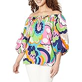 Trina Turk Womens Floral Print Puff Sleeve Top