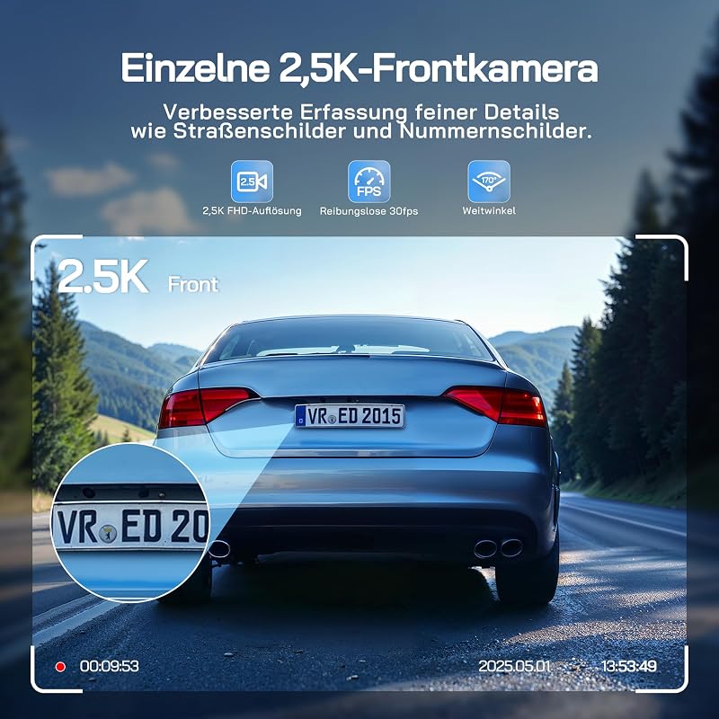 Dashcam, Mini 2.5K Wi-Fi Dash Cam, 2" IPS-Versteckte Dash Cam Auto