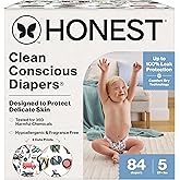 The Honest Company Comfort Dry Disposable Diapers for Sensitive Skin, Hypoallergenic, Big Trucks + All The Letters, Super Club Box Size 5 (27 lbs), 84 Count