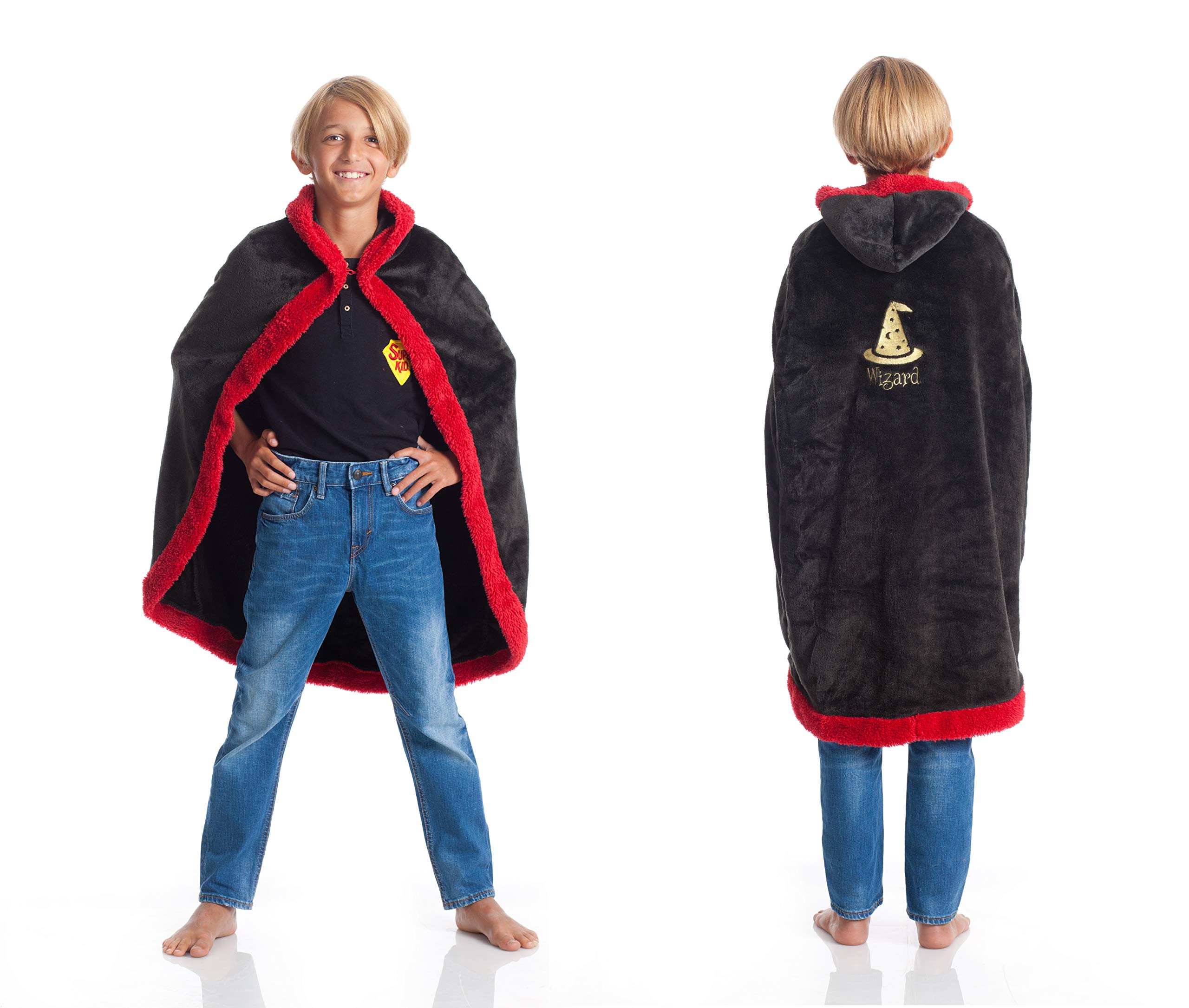 Kanguru Wizard hooded cloak for Kids, super soft, comfortable, plush, warm, portable microfiber fleece hooded cloak, Blue and Red, one size 110 cm, 1284