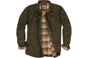 Gioberti Men's 100% Cotton Brushed and Soft Twill Shirt Jacket with Flannel Lining