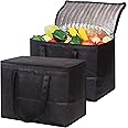 Set of 2 Large Insulated Reusable Grocery Bags with Sturdy Zipper and Handles, Foldable Washable Heavy Duty Cooler Totes for Hot or Cold Food Delivery, Groceries, Travel, Shopping