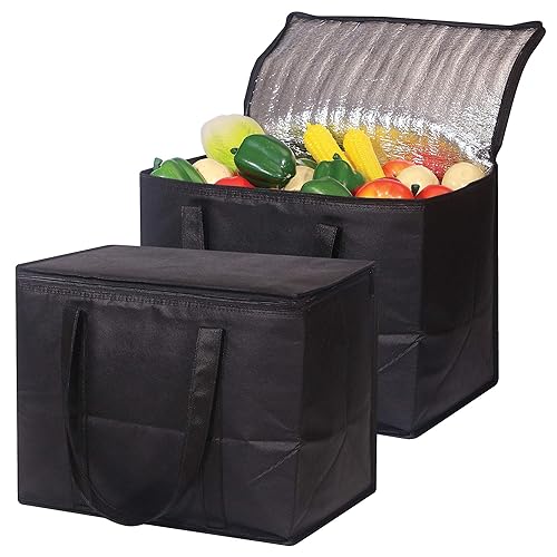 Set of Large Insulated Reusable Grocery Bags with Sturdy Zipper