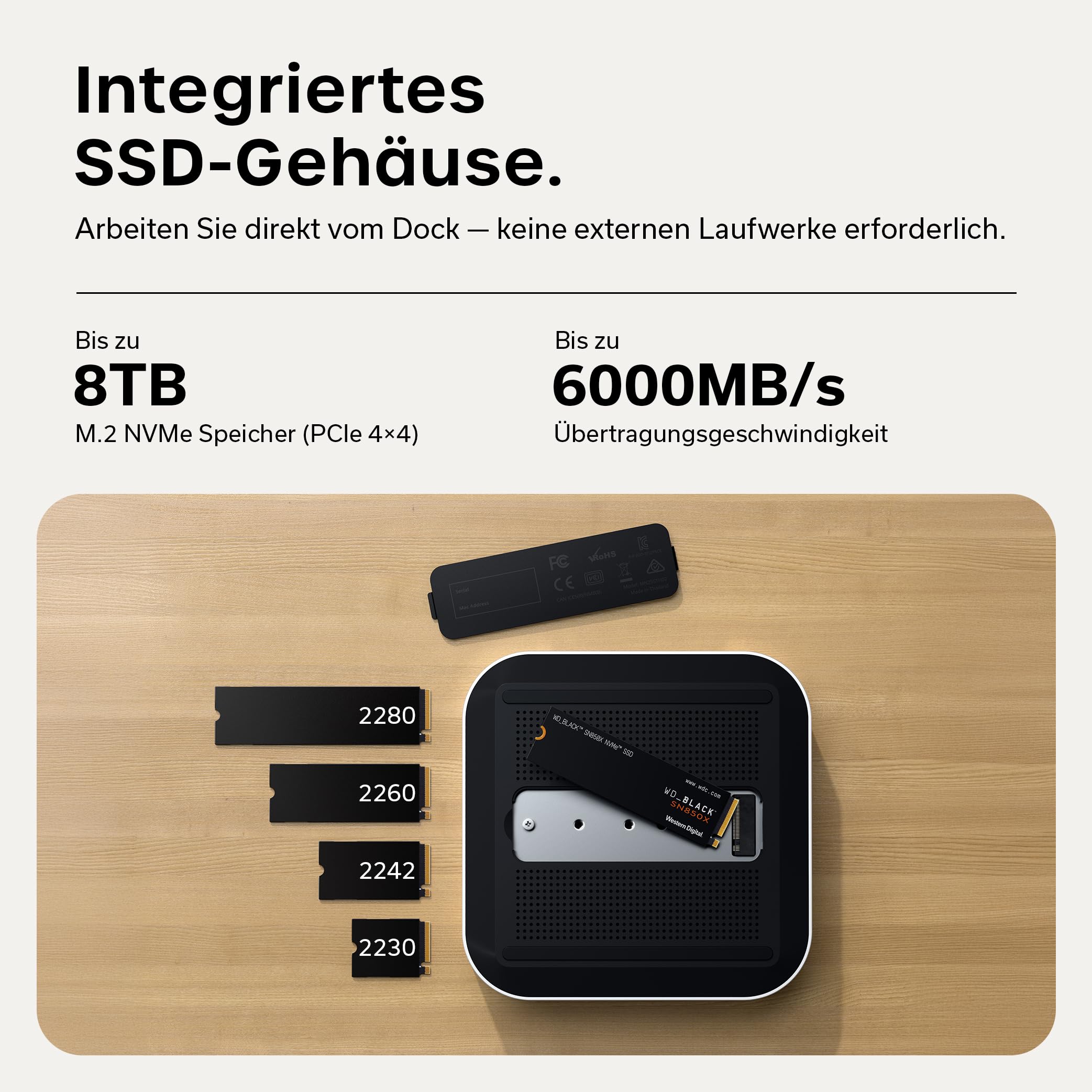 SATECHI Thunderbolt-5 CubeDock™ Dockingstation, 80-120 Gbit/s (USB4 komp.), integriertes NVMe SSD Gehäuse, 140W Laden, Multi-Display bis 8K, USB-C & USB-A 10 Gbit/s, aktive Kühlung, Silber 3