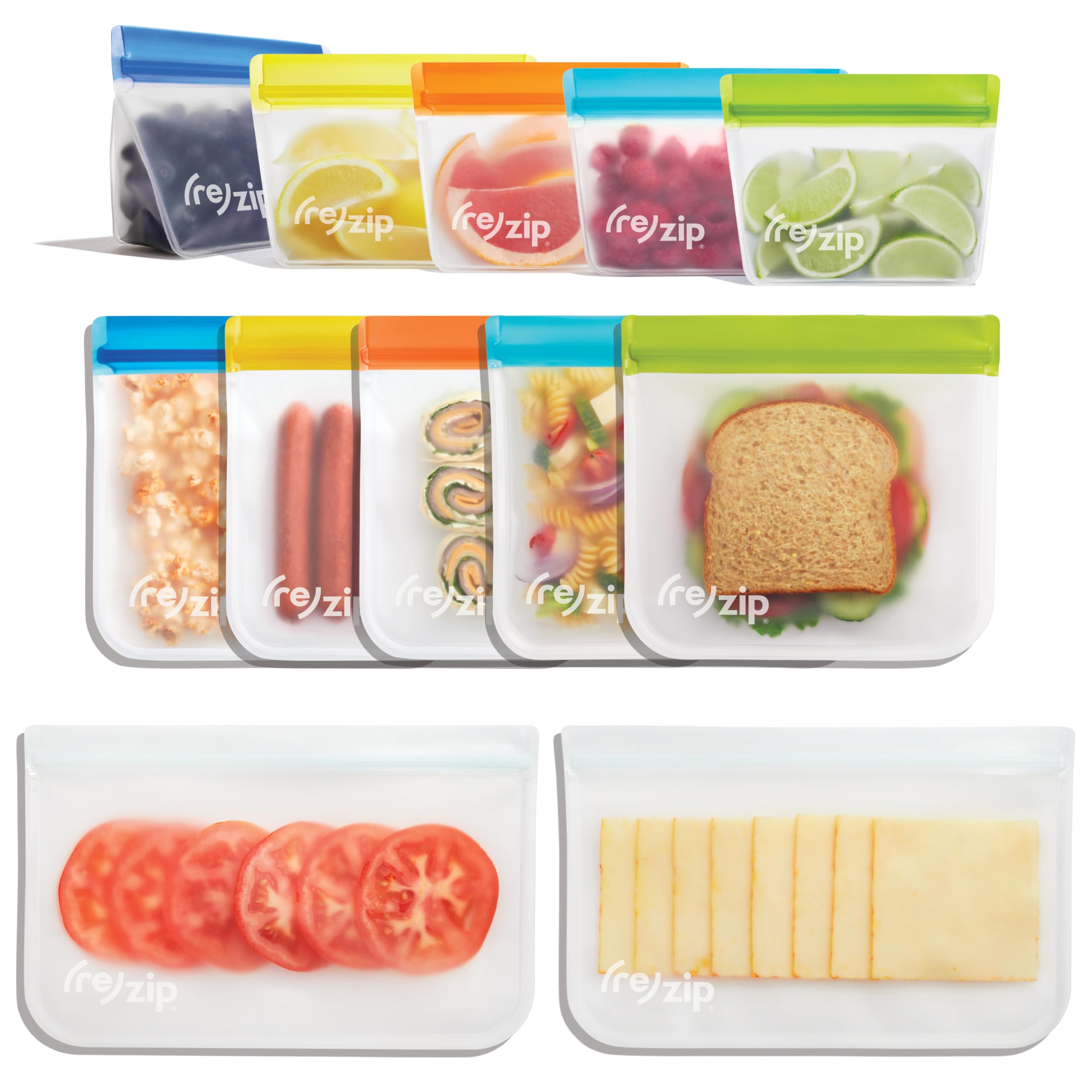 Photo 1 of (re) zip Back to School 12-Piece Reusable Bag Kit | 5 Sandwich, 5 Snack, 2 Half Gallon Bags | BPA-Free Lunchtime Meal Prep Essentials | Leak Proof, Airtight, Washable, Eco-Friendly