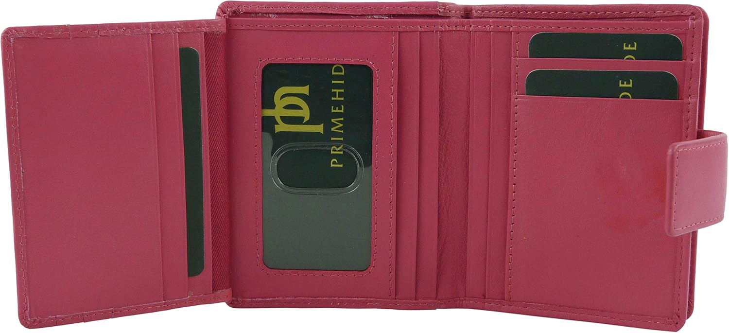 Prime Hide Ladies Compact Leather Purse/Wallet Quality Gift Colourful (Fuchsia) - Image 5