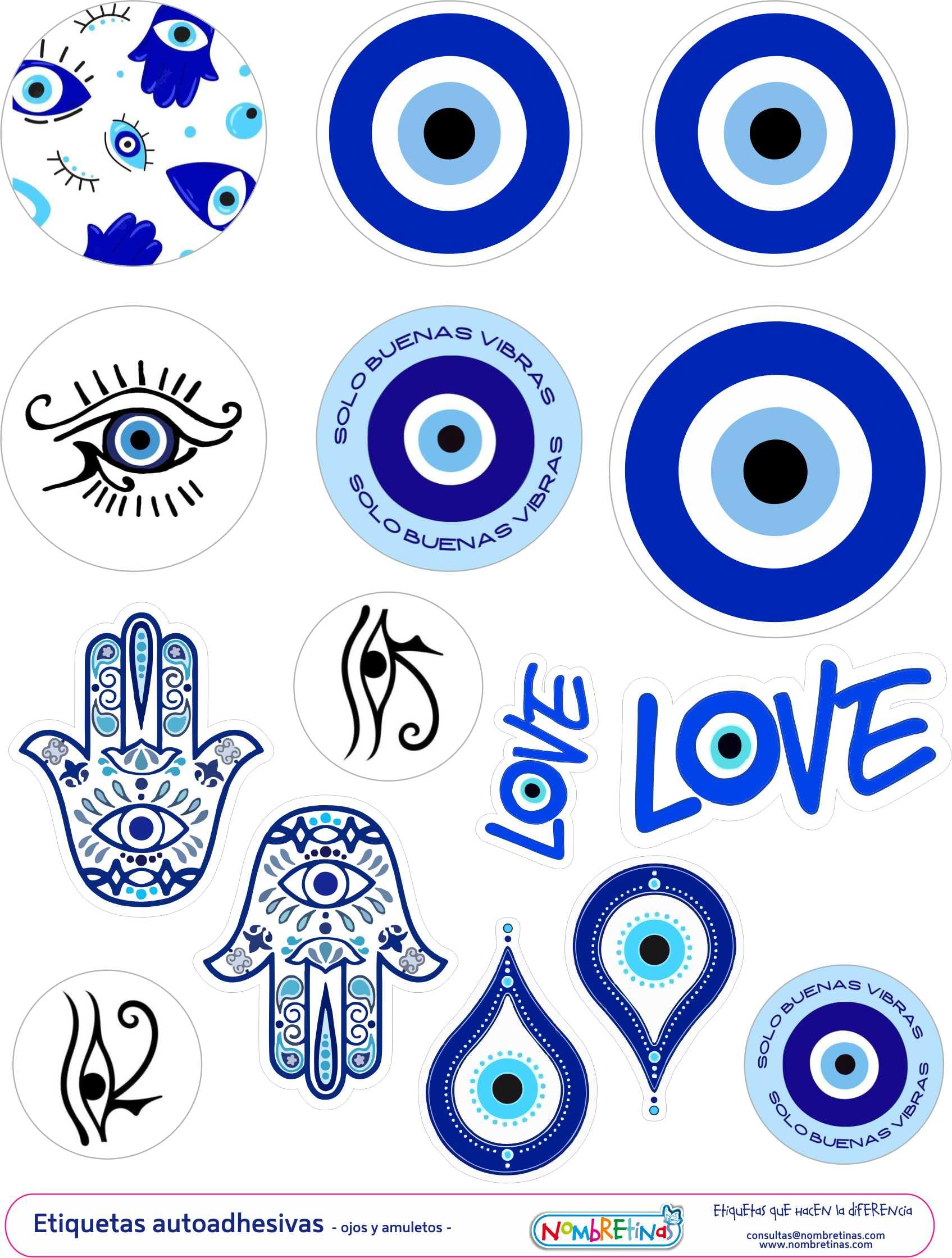 Turkish Eye Stickers – NAZAR, Good Luck Amulet, Protection Against Evil Eye and Bad Energies, 15 Units, Blue Eye Symbols Help Vibes Hand Circle Love