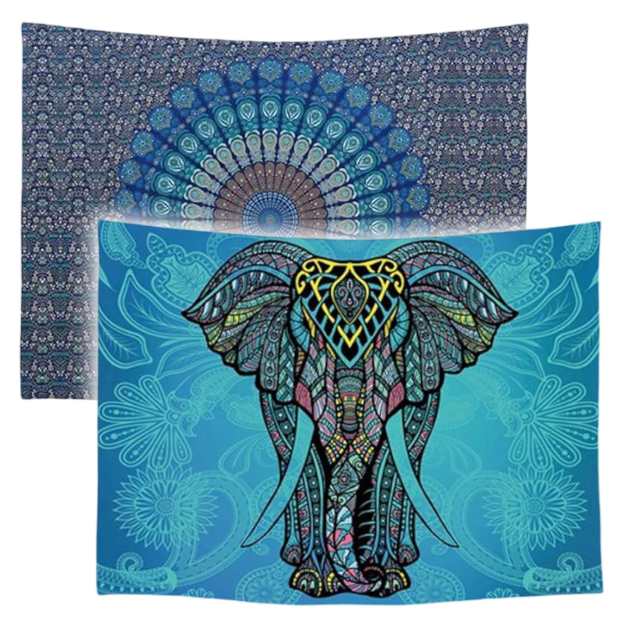 Ulticool Tapestry Decoration Home - Mandala Elephant Bohemian Hippie Ibiza - Set of 2 Designs - 73 cm x 95 cm - Wall Towel - Accessories for Bedroom Living Room Children's Room