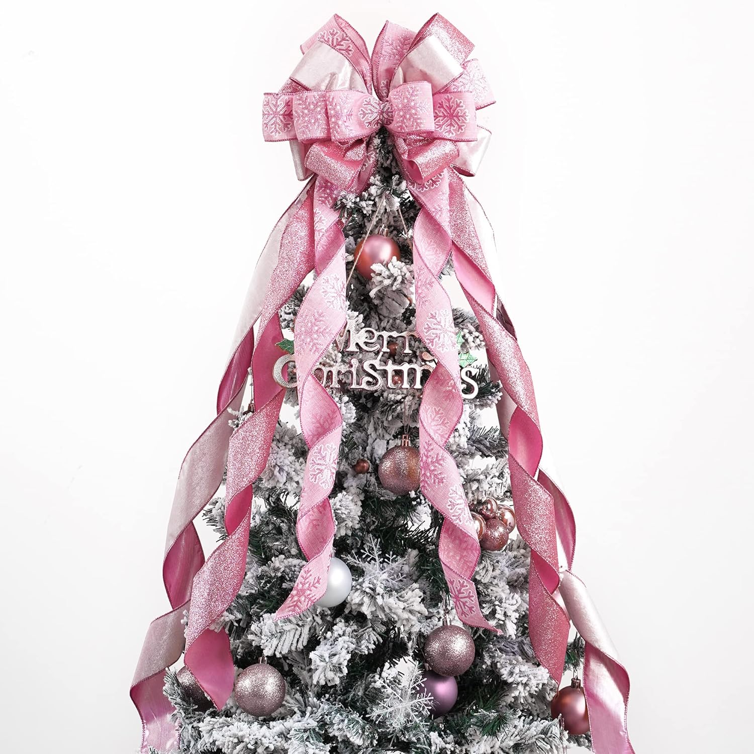 Tree Toppers - MEEDEE Pink Christmas Tree Topper Pink Glitter Christmas Bows 12
