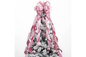 MEEDEE Pink Glitter Christmas Tree Topper - 12" Wide Velvet Bow for Christmas Tree (1 Pack)