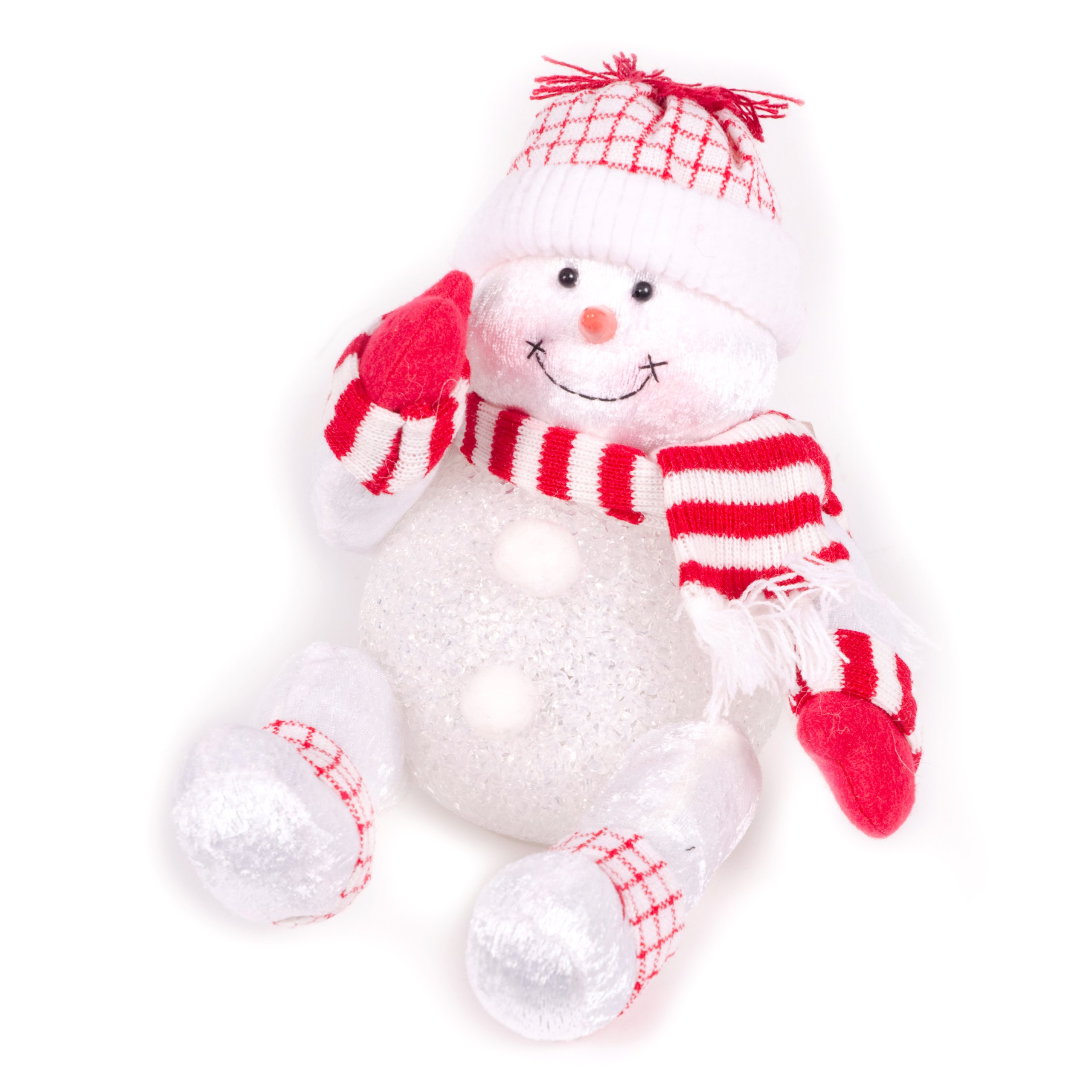 WeRChristmas Pre-Lit Novelty Sitting Snowman with LED Light-Up Body and Legs Christmas Decoration - 19 cm, Multi-Colour