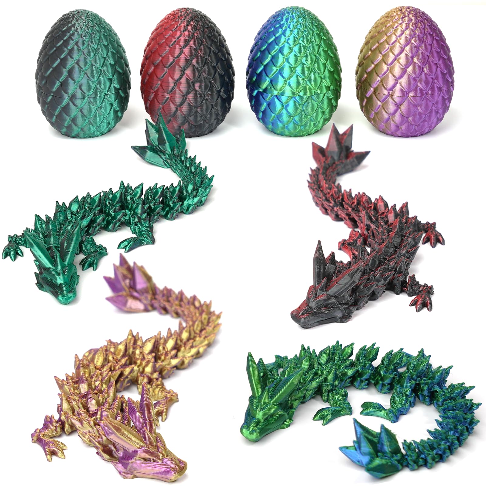 4PCS 3D Printed Dragon Eggs, 13 cm Full Articulated Crystal Dragon with Egg 3D Printed Fidget Toy Gifts for Kids and Adults for Christmas, Easter, Birthdays, Fun Desk Décor (C) — image 1