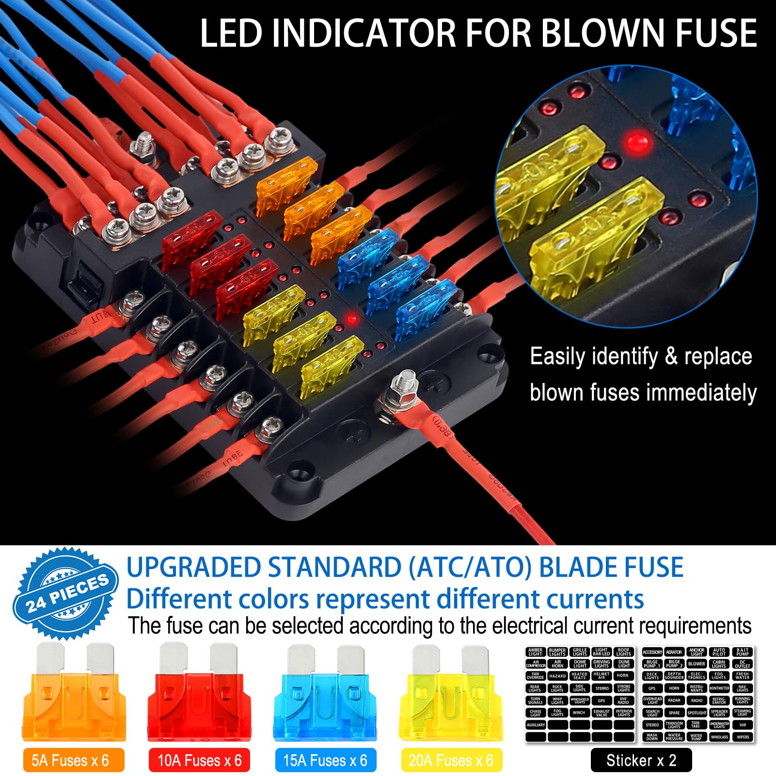 Mua Fuse Block, 12v Fuse Box Holder with Led Indicator Waterproof Cover ...