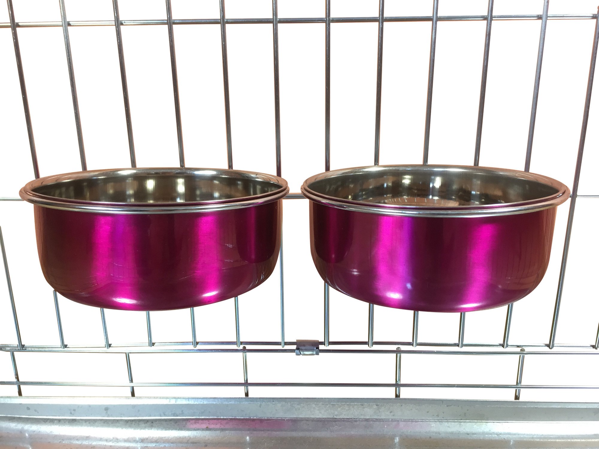 Ellie-Bo Pair of Dog Bowls For Crates, Cages or Pens and 3 Sizes (0.9Ltr Medium, Pink)