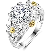 LEXLUNE Sunflower Ring For Women, Sterling S925 Silver Daisy Flower Ring For Mother Daughter, Birthstone Birth Flower Ring, You Are My Sunshine