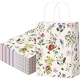 Marspark 24 Pcs Vintage Wildflower Paper Gift Bags for Wedding Bridal Baby Shower Engagement Birthday Party Supplies Floral Treat Bag with Handles Candy Goodie Bags for Guests, 8.3'' x 5.9'' x 3.1''