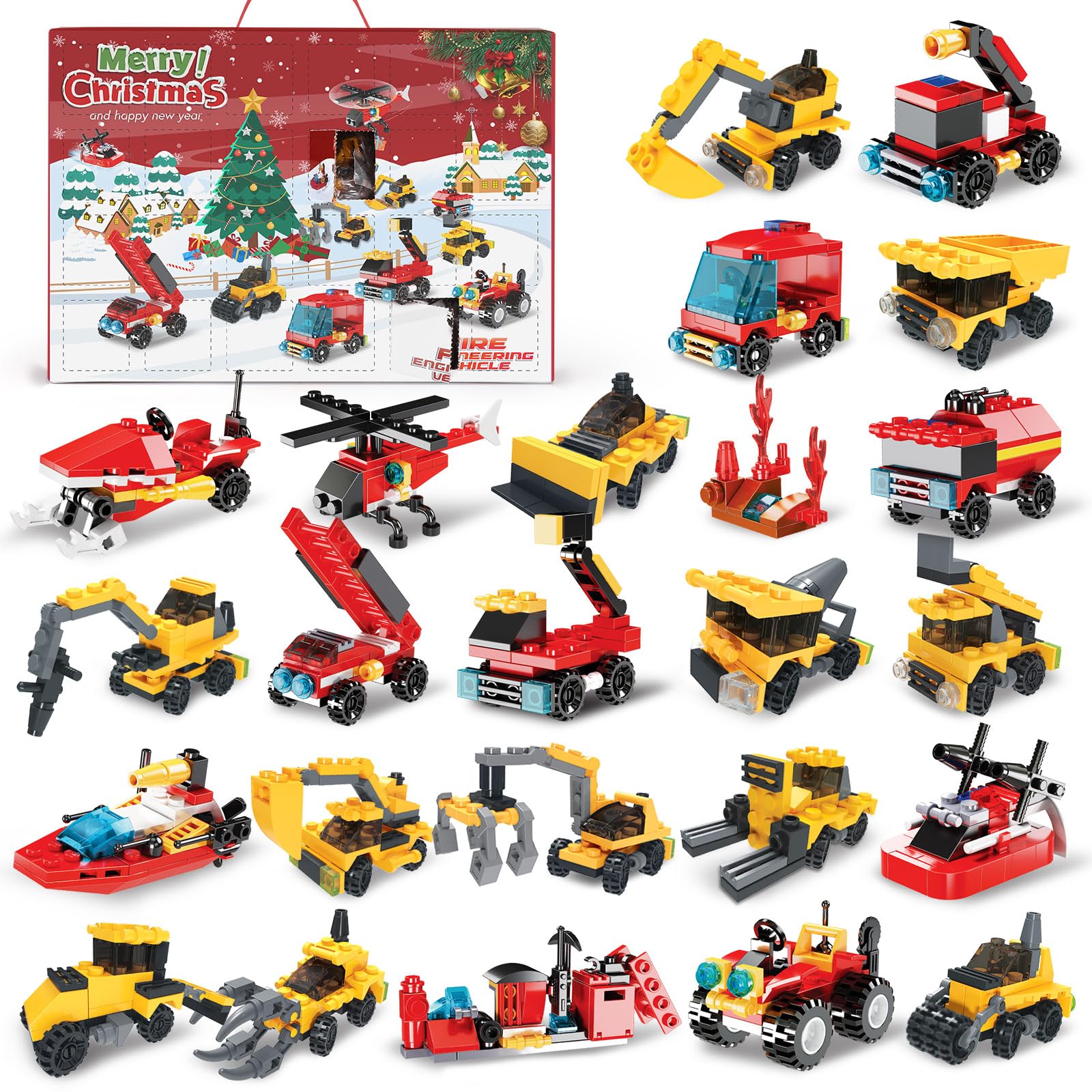 Advent Calendars Advent calendars for kids 24pcs Engineering and Fire Truck Building Blocks Toys for Boys Advent Calendar 24 Days Gifts for Kids Boys Girls Christmas Countdown Calendar