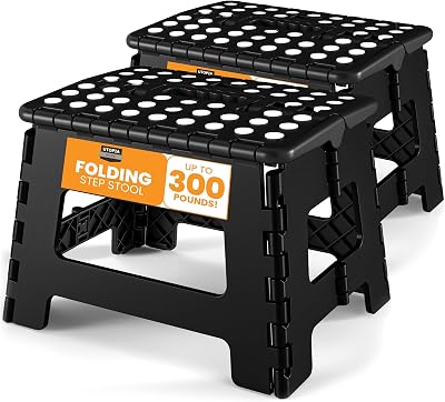Utopia Home Folding Step Stool 9 Inch, 300 lbs, Anti Slip, Pack of 2, Black
