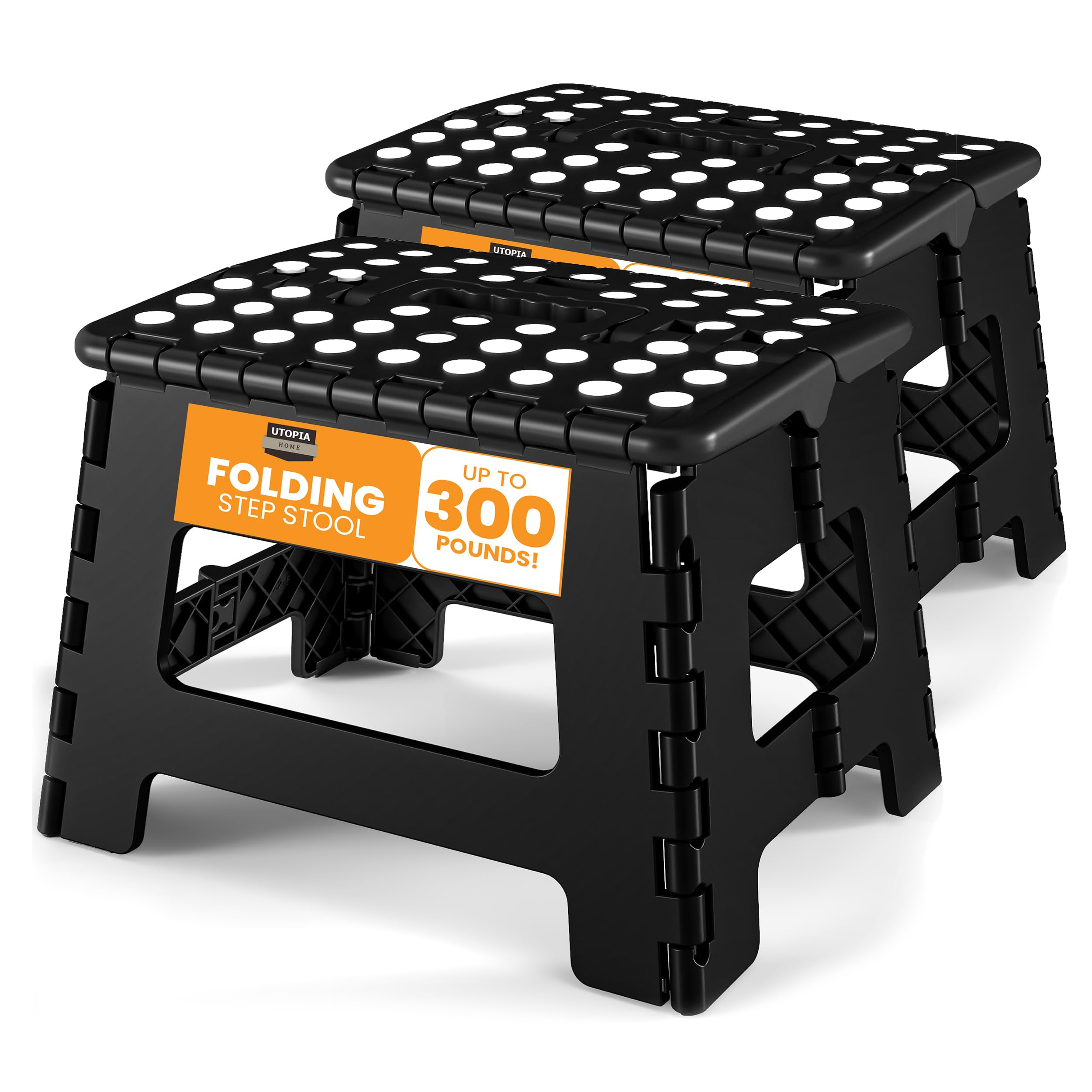 Utopia Home Folding Step Stool 9 Inch, Portable Anti Slip Surface for Kids and Adults, Heavy Duty Folding Stool with Carrying Handle, 300 lbs Load Capacity, Pack of 2, Black