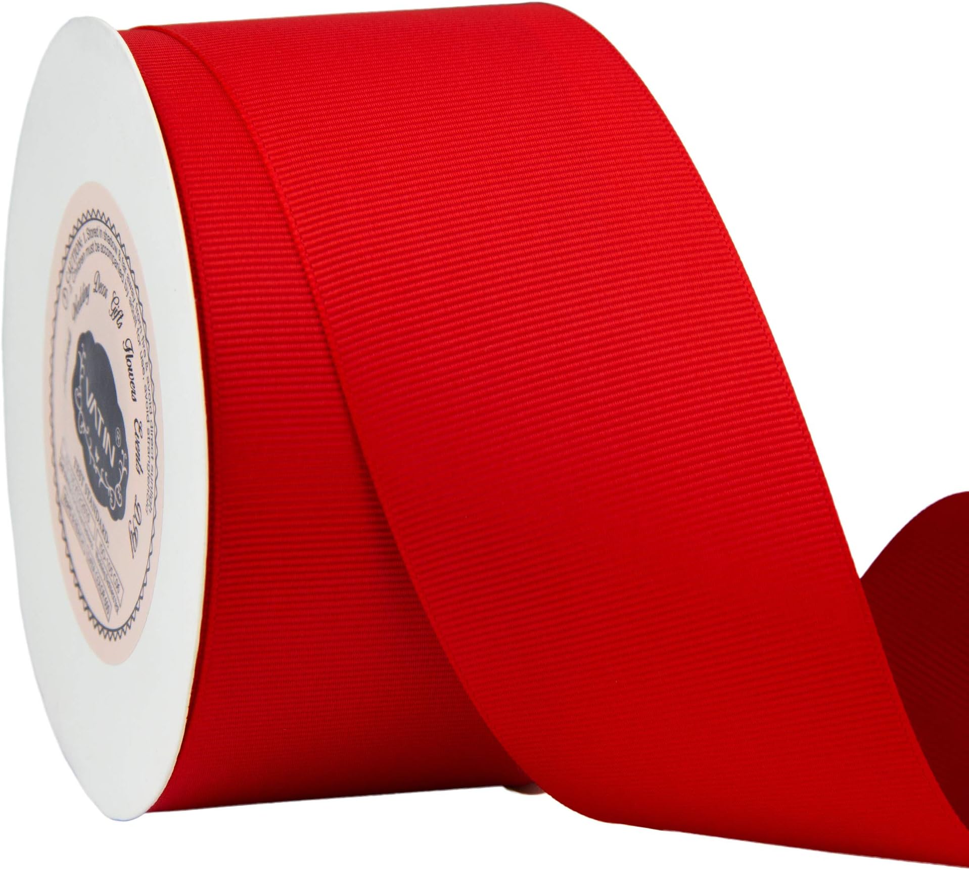 VATIN Hot Red Grosgrain Ribbon, 2" x Continuous 25 Yards, Red Polyester Grosgrain Ribbon,Use for Bows DIY Hair Accessories, Gift Wrapping, Craft and Sewing