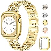 Anaiboho Gold Apple Watch Bands for women men Double Chain iWatch Bands for 44mm 42mm 45mm, Compatible with Apple Watch SE Series 9 8 7 6 5 4 3 2 1(With Case)