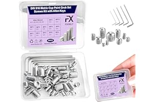 FIXXELY Set Screws Assortment Kit (M3, M4, M5, M6, M8) with Allen Keys – Silver Durable 60 Pcs Metric Cup Point Stainless Steel for Bathroom Fixtures, Door Knobs, Faucets, Plumbing, and More