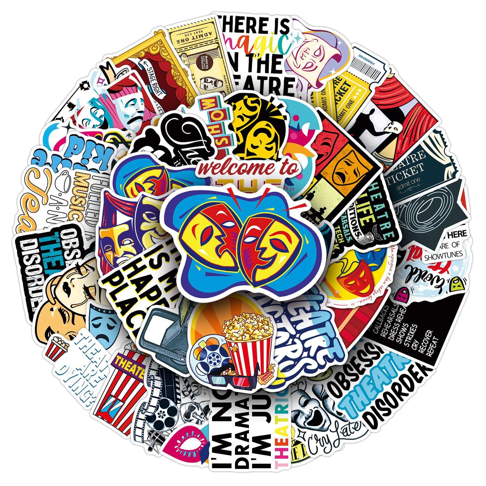 50 Pieces Theatre Stickers for Water Bottle|Vinyl Waterproof Sticker Laptop Skateboard Phone Car Decals for Teens Adults Party Favors Supplies Decor (Theatre Decals)