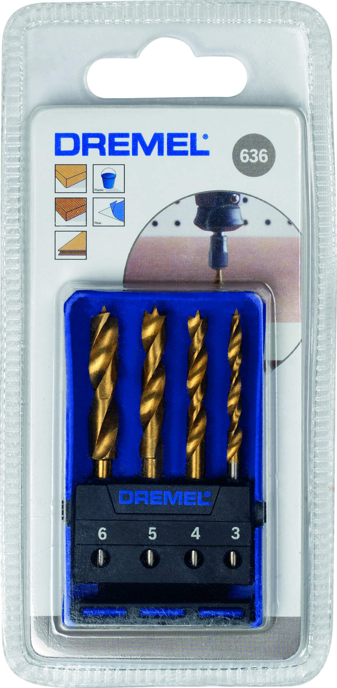 Dremel 636 Titanium Wood Drill Bits, Accessory Set with 4 Woodworking Drilling Bits for Rotary Tool
