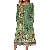 Zeagoo Long Sleeve Dresses for Women 2026 Fall Winter Casual Flowy A-Line Boho Midi Party Long Dress with Pockets