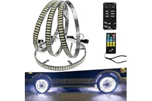 NBWDY New 17in Quad Row White Wheel Ring Lights with App RF Remote Control 1248LEDs Waterproof IP68 Pure White Rim Tire Wheel Well Lights for Truck Car SUV Pickup