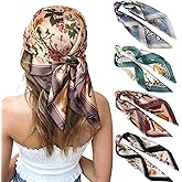 CHLINS 27 Inches Silk Feeling Square Head Scarf - 4 Pcs Satin Square Head Scarves for Women Hair Bandanas Head Kerchief