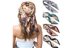 CHLINS 27 Inches Silk Feeling Square Head Scarf - 4 Pcs Satin Square Head Scarves for Women Hair Bandanas