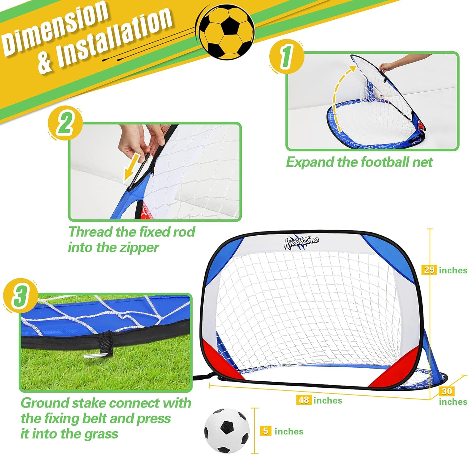 KiddoZone Portable Pop Up Soccer Goals Set,48’ x 29’Folding Soccer Nets with Carrying Bag Pump Training Cones, Backyard Indoor Training Soccer Goal for Kids & Adults: Electronics