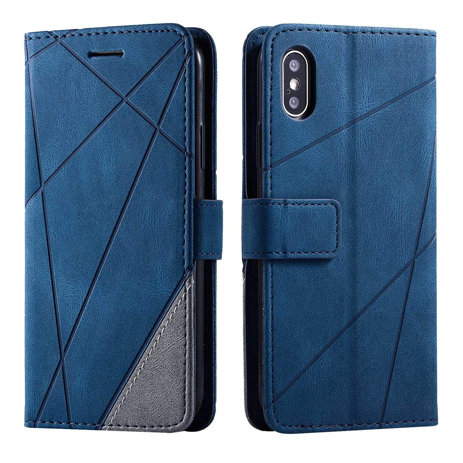 SONWO Case for iPhone X/iPhone XS, PU Leather Wallet Magnetic Protective Case for iPhone X/iPhone XS, Blue
