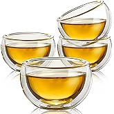 TECOHORS Set of 4 Teacups - Double Walled Insulated Glasses - (4oz / 120ml) Heatproof Borosilicate Tea Cup, Mini Espresso Cups Gift Box