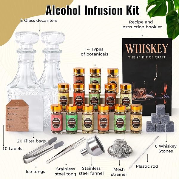 ALCOHOL INFUSION KIT,14 NATURAL DIY WHISKEY MAKING KIT FOR INFUSING BOURBON,TEQUILA, RUM WITH CUSTOM BOTANICALS, PERFECT ALCOHOL INFUSION KITS STOCKING STUFFERS FOR MEN FOR MEN, DAD, HUSBAND