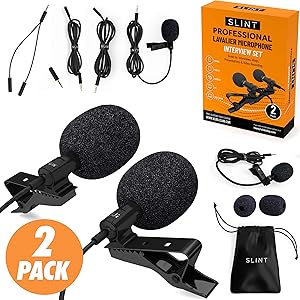 Lavalier Lapel Microphone 2 Pack Bundle - Professional Omnidirectional Lavalier Mic with Clip-on Lapel Mic Compatible with iPhone, Samsung Android, GoPro & DSLR - Lapel Microphone for YouTube