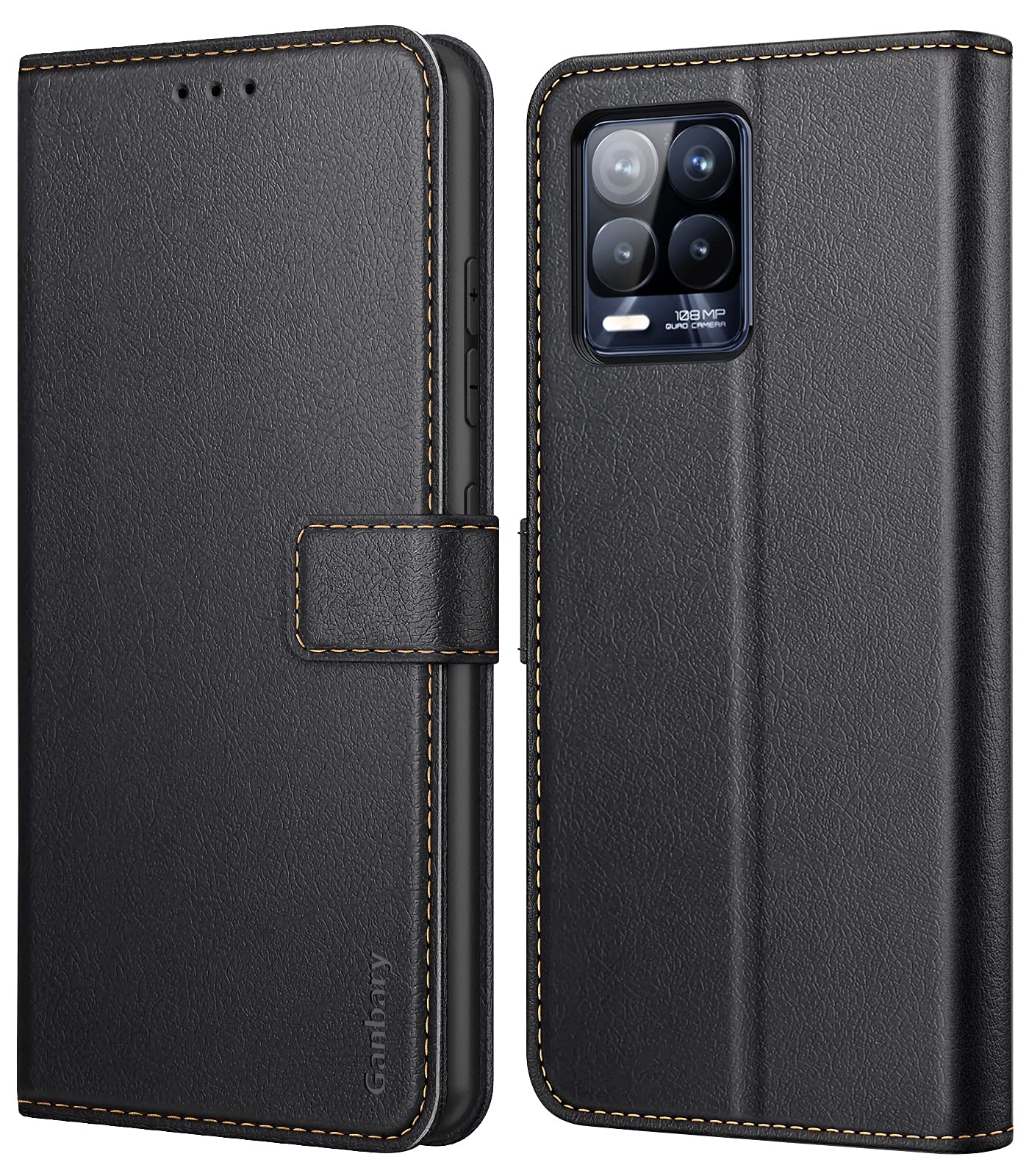 Ganbary Case for Realme 8 / Realme 8 Pro 4G, Premium PU Leather Flip Case Wallet Phone Case Protector [Full Protection] [Card Slots] [Kickstand] for Realme 8 Pro 4G/ Realme 8, Black